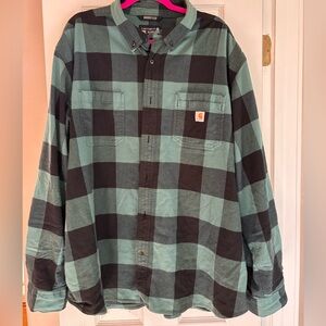 Carhartt Men's Green and Black Plaid Shirt